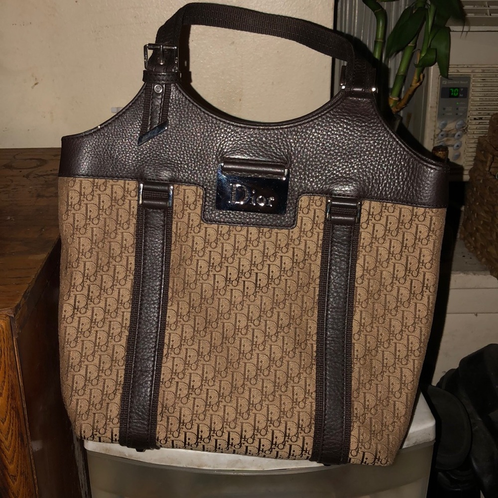 Like New Vintage Dior Canvas & Leather Trim Tote